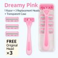 Portable 6 Layer Blade Body Hair Removal Beauty Razor for Women Leg Armpits Facial Hair T-shape Trimmer Shaver Razor with 3 Replaceable Blades.