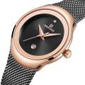 NAVIFORCE NF5004 Black Mesh Stainless Steel Analog Watch For Women - RoseGold & Black.