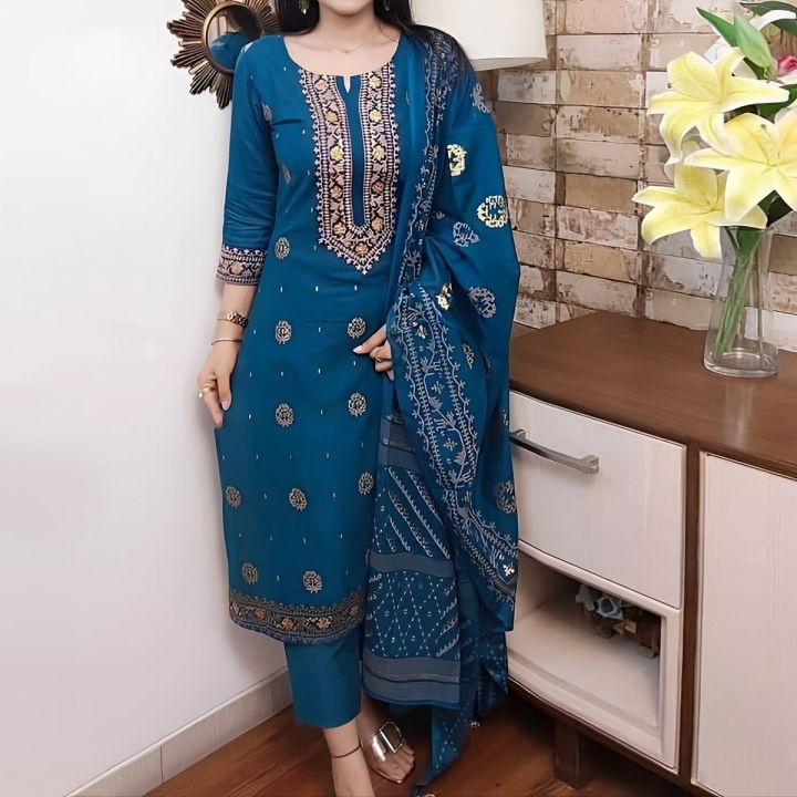 Exclusive Cotton Unstitched Skin Print High Quality Three Piece For Women - Dress For Girls - 3 Pice Dress - Three Piece
