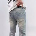 Fashion Men's Ripped Jeans Casual Stretch Denim Pants High Street Slim Fit Light Blue Hip Hop Jeans Streetwear Man's Trousers.