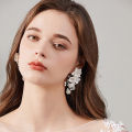 Ins Silver Gold Color Wedding Bridal Earrings White Porcelain Flower Leaf Women Drop Earring Handmade Accessories. 