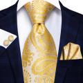 Hi-Tie Luxury Yellow Gold Plaid Paisley Silk Wedding Necktie For Men Fashion Mens Tie Gravatas Gift Business Party Dropshipping.