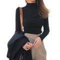 Long Sleeve Slim Fit T-shirt Women Solid Color High Neck Bottoming Tops.