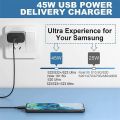 Original 45W PD Super Fast Charger For Samsung Galaxy S22 S23 Ultra Note 20 USB Type C Fast Charging Cable Phone Charger Adapter.