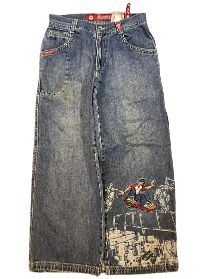 Streetwear JNCO Jeans Hip Hop Skateboard Graphic Embroidered Retro Blue Baggy Jeans Men Women Harajuku High Waist Wide Trousers