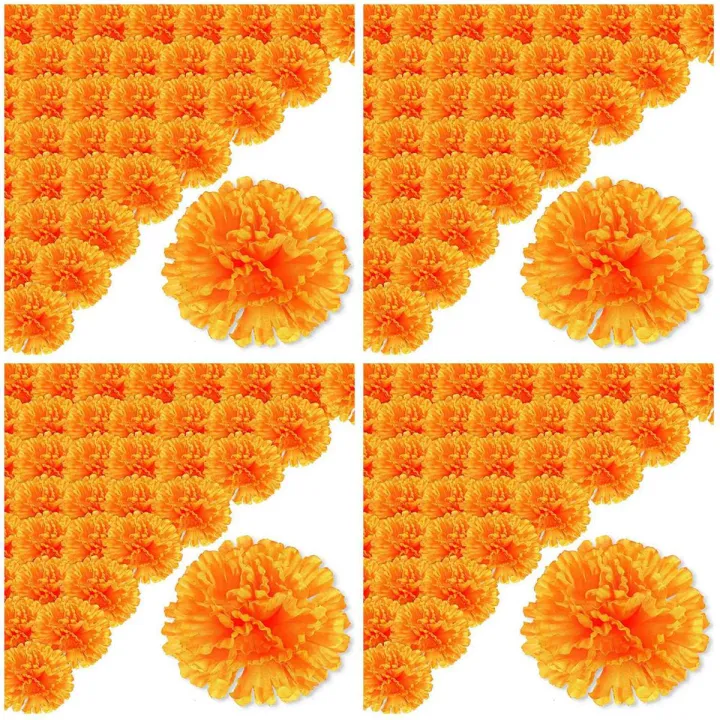 3.9Inch Marigold Flowers Artificial Day of the Dead Flower 200Pcs Fake Marigold Flowers Head for Marigold Garland Making