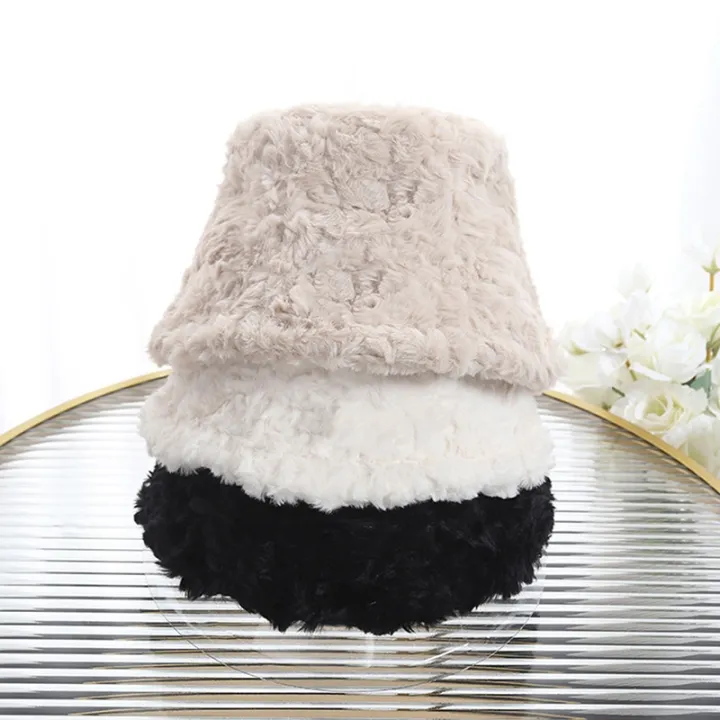Korean%20Fashion%20Winter%20Furry%20Warm%20Bucket%20Hats%20For%20Women%20Lady%20Cute%20Plush%20Solid%20Color%20Windproof%20Thicken%20Outdoor%20Fisherman%20Cap%20Hat%20-%20Image%208