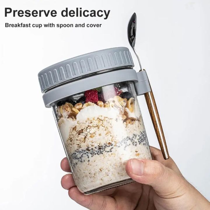 Breakfast Oatmeal Nut Yogurt Salad Cup Food Storage Box Seal Container Set 350ML Crisper Cup With Stainless Steel Spoon Lunch Bo