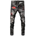 Street Fashion Men Jeans Retro Black Gray Elastic Stretch Slim Fit Ripped Jeans Men Printed Designer Hip Hop Brand Pants Hombre. 