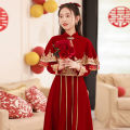 Chinese Toast Gown Winter Bride2023New Red Simple Style Xiuhe Engagement Dress Women. 
