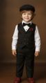 Boys 5 Piece Black Party Dress Set with Waistcoat, Full Pant, Shirt Variations (White, Maroon, Black), Cap & Bow Tie – Baby Boy Black Formal Outfit for Wedding, Birthday & Eid (6 Months – 7 Years).