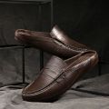 【2023】 Fashion Men Leather Slippers Outdoor Half Loafers Lightweight Half Shoes Breathable Mules for Man Summer Casual Sandals Slides. 