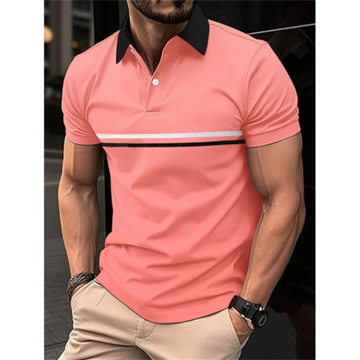 2024%20New%20Men's%20Polo%20Shirt%20Stripes%20Short%20Sleeve%20T-Shirts%20Casual%20Business%20Button%20Top%20Tees%20Summer%20Polo%20Shirts%20High%20Quality%20Clothes%20-%20Image%203