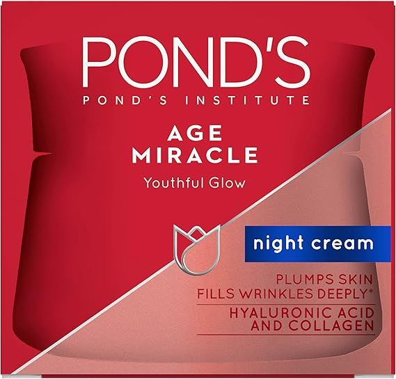 POND'S Age Miracle Night Face Cream, With Vitamin B3 and 10% Retinol C, Youthful Glow, 24 hour wrinkle correcting glow - 50g