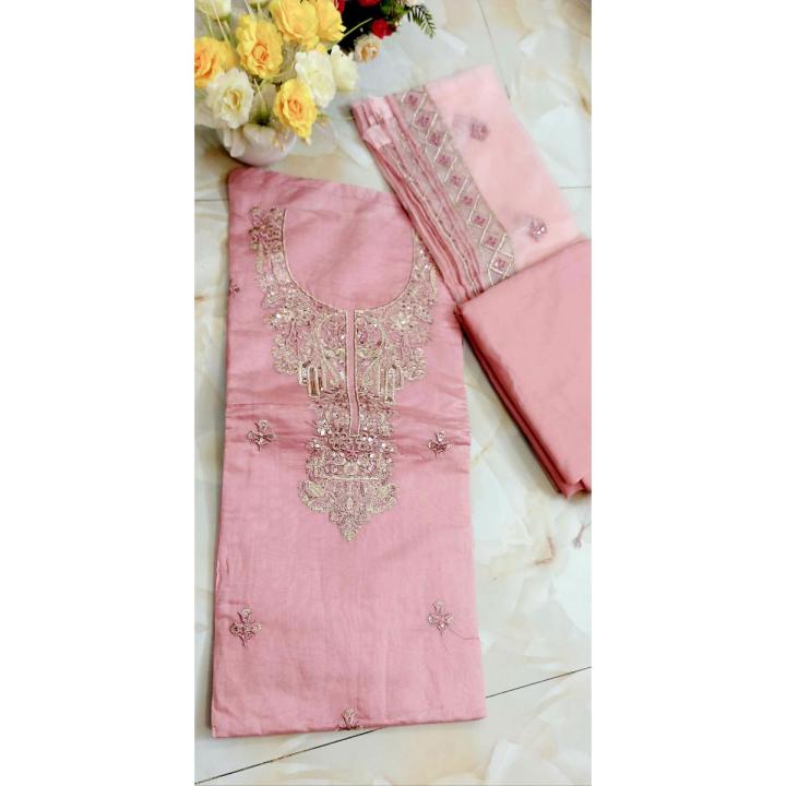 Pakistani organza dress 4pcs for fashionable girls & women(karchupi design)  | Daraz.com.bd
