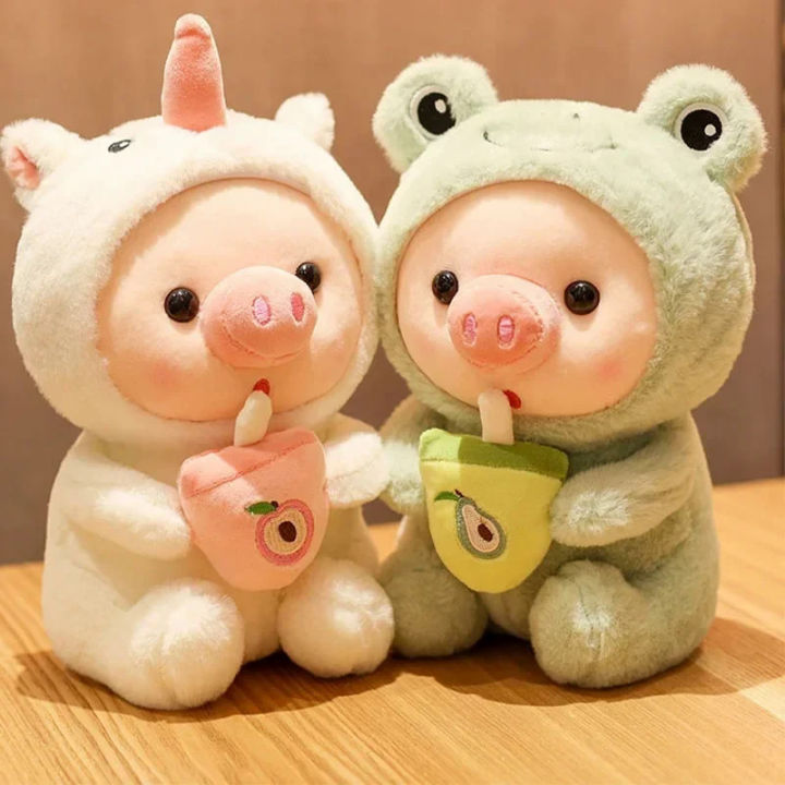 9.8in/25cm Cute Piglet Stuffed Animals Cute Plush Toy, Soft Plushies Throw Pillow, Pig Plush Throw Pillow Doll with Boba Tea