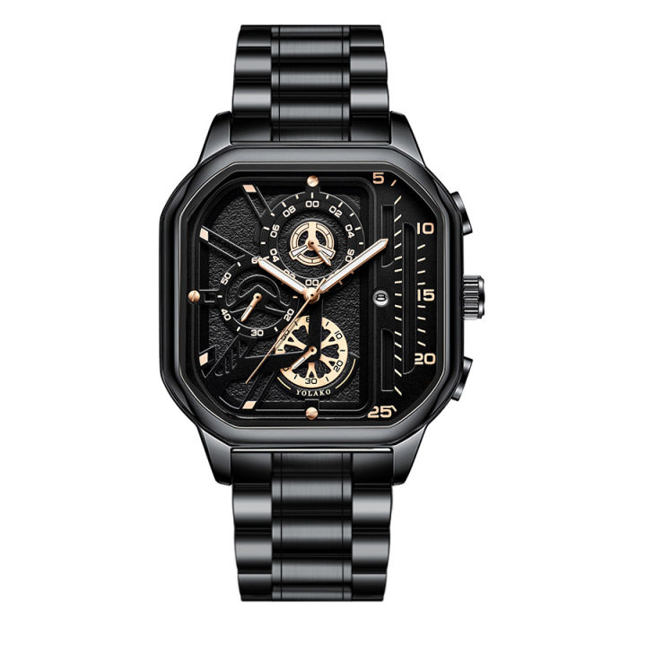 Temu Selection Premium Automatic Date Men's Quartz Watch New Square Big Dial Trend Alloy Steel Watch
