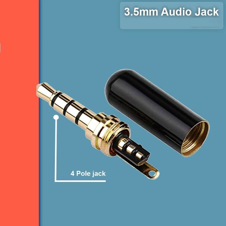 EleFlorida 4 Pole 3.5mm Metal Audio Jack Plug – 1/8" Male Repair Connector – Soldering Type