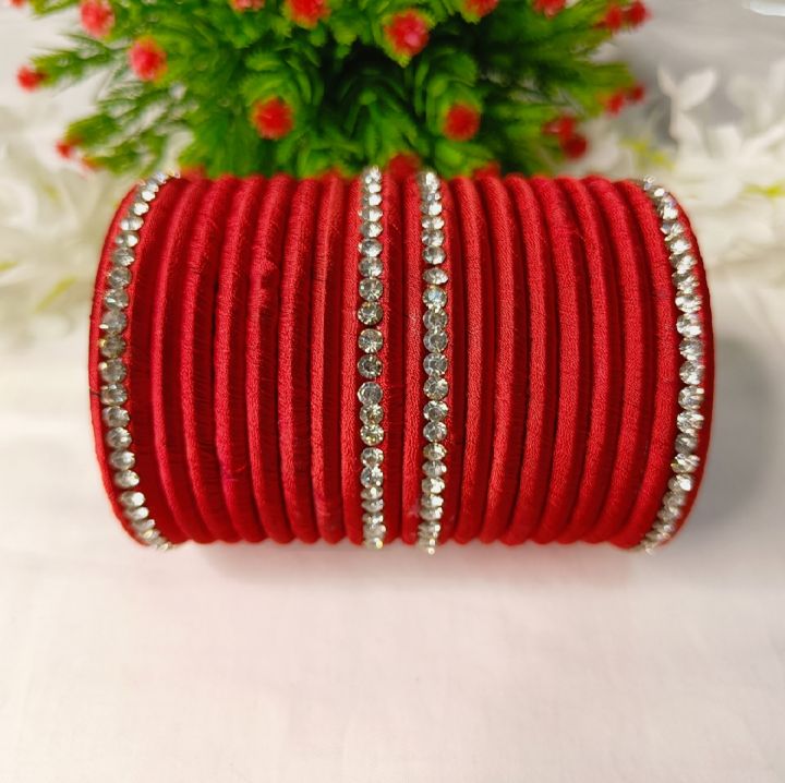 Silk Thread Reshmi Bangles with Stones For Girls and Women
