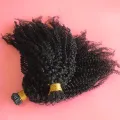 4B 4C Afro Kinky Curly Human Hair I Tips Microlinks Brazilian Remy Hair Extensions Hair I Nail Tips Black Color For Women. 