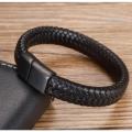 LEATHER MENS MEN 20CM BLACK MAGNETIC CLOSURE INFINITY LEATHER STRAP - Bracelet. 