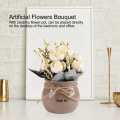 Artificial Flowers Bouquet Ceramic Vase Silk Rose Flower Potted Home Desktop Decoration Ornament White. 
