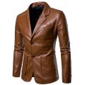 【Alien Alien】 Leather Blazer Man 2022 Spring Autumn Fashion Men's Leather Jacket Dress Suit Coat Male Business Casual Pu Black Blazers Jacket.
