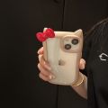 Sroof Case For iPhone 11 12 13 14 15 Pro Max New Cat Ear Simple and Creative Trendy 3D Cute Red Bow phone case back cover.