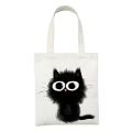 Women Canvas Bag Funny Black Cat Print Female Reuseable Shopping Totebags Girls Students School Bookbags. 