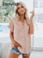 Women Elegant Solid Blouse and Shirt Summer Short Sleeve Turn Down Collar Loose Tunics Luxury Chic Blouse Streetwear Tops 2023.