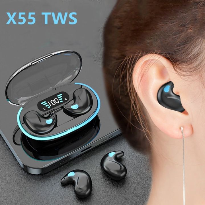【Ready Stock+FREE Shipping+COD】X55 Sleeping Earbuds Wireless Mini Headphones For Work TWS Bluetooth Earphone Stereo Hidden Headsets with Mic HD Call Waterproof