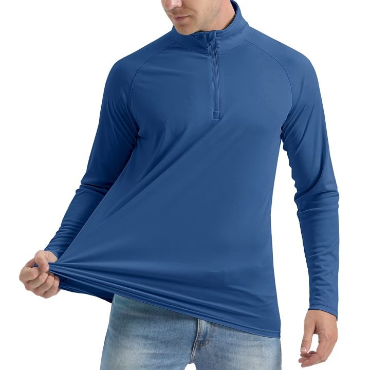 MAGCOMSEN%20UPF50%20Men's%20T-shirt%20UV%20Sun%20Protection%20Long%20Sleeve%20Hiking%20Fishing%20Shirts%20Quick%20Dry%201/4%20Zip%20Summer%20Pullover%20Workout%20Tops%20-%20Image%205