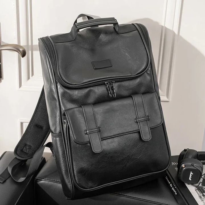 Fashion Men's Backpack Casual Solid Leather Backpack Men High Capacity Travel Backpack Schoolbags Brand Design Back Packs Bags