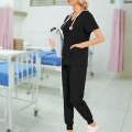 Women Scrubs Set Quick Drying Neck Beauty Salons Esthetician Workwear XXL Black. 