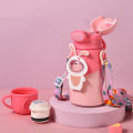 Carton Thermos Bottle for Kids Thermal Water Bottle Food Grade Stainless Steel Pot Belly Straw Cup with Strap Water Bottle. 