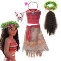 Disney Moana Dress Kids Cosplay Girls Princess Vaiana Dress Children Birthday Party Costume with Necklace Pet Pig Chick Sets. 