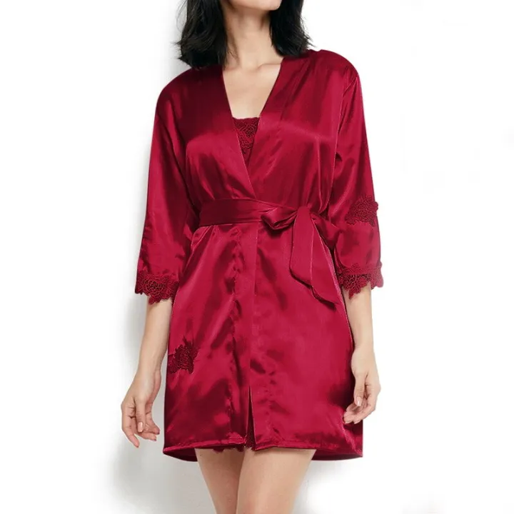 5pcs%20Silk%20Robe%20Set%20Women%20Lace%20Pajamas%20Gown%20Set%20V-Neck%20Nighties%20Wear%20Home%20Nightwear%20Pijama%20Sleepsuit%20Spring%20Nightdress%20-%20Image%204