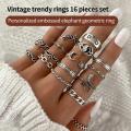 New Style Gossip Snake Leaf Flower Heart Butterfly Pearl Chain Oil Dripping Joint Ring Set Personality Retro Trend Ring.