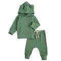 Newborn Baby 2-piece Outfit Set Long Sleeve Solid Color Hoodie and Pants Set for Kids Boys. 