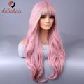 Pink wig with midsection Blonde wig Long wavy curly wig Natural synthetic Heat-resistant fiber wig for everyday party use (28 in. 