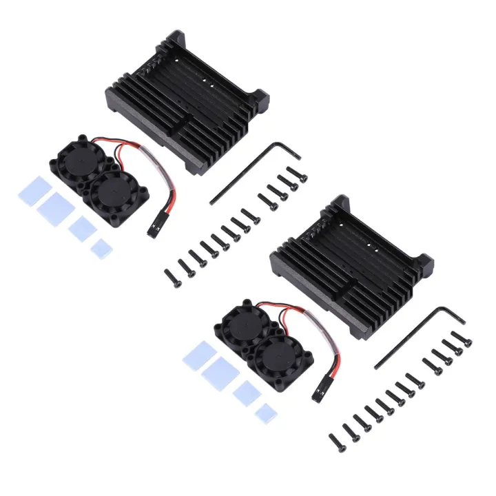 2X for Raspberry Pi 4 Aluminum Case with Dual Cooling Fan Metal Shell Black Enclosure for Raspberry Pi 4 Model B