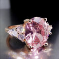 Pink Zircon Big Oval Stone Ring Female Shining Crystal Engagement Rings For Women Vintage Rose Gold Silver Color Wedding Jewelry.
