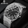 BINBOND Mens Watch Top Brand Royal Casual Men Big Dial Silver Stainless Steel Calendar Quartz Wristwatch Classic Luminous B0233. 