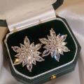 Fashion Temperament Light Luxury Zircon Flower Shiny Earrings Wedding Party Gift Woman Crystal Earring Jewelry. 