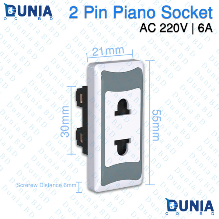 2 Pin Piano Socket AC 220V 6A 1 Gang Piano Box Mount Electrical Power Socket 55mm