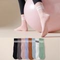 New Solid Color Striped Mid-calf Yoga Pilates Socks for Women Cotton Breathable Non-slip Fitness Dance Floor Socks Sport Socks.