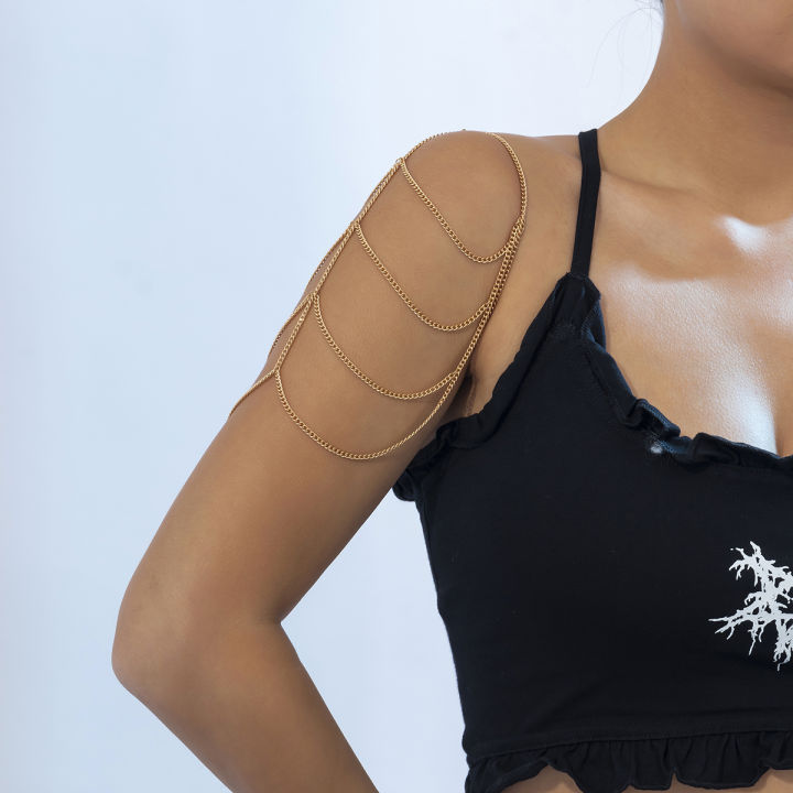 PuRui%20Fashion%20Simple%20Metal%20Multilayer%20Chain%20Upper%20Arm%20Bracelet%20Women's%20Sleeveless%20Shoulder%20Ornament%20Shoulder%20Chain%20Body%20Jewelry%20-%20Image%203