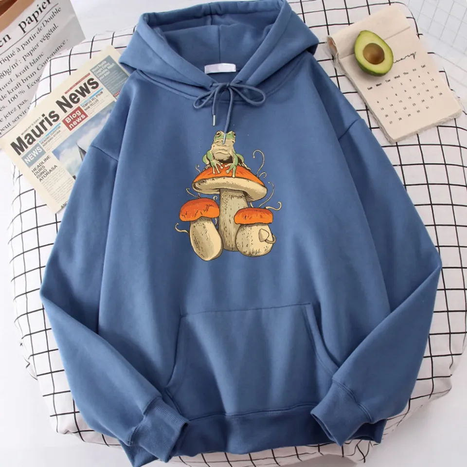Cottagecore Aesthetic Mushroom Frog Printing Hoodies For Men Sport