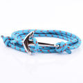 Factory wholesale multi layer blue rope bracelet steel anchor clamp blue rope jewelry nautical bracelet for men. 