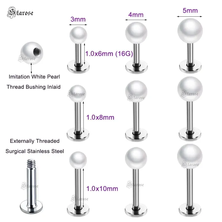 3Pcs%2018G%20Bar%203/4/5mm%20White%20Pearl%20Labret%20Piercing%20Jewelry%20Lip%20Ring%20Nose%20Piercing%20Labret%20Stud%20Tragus%20Helix%20Earrings%20Conch%20Piercing%20-%20Image%202